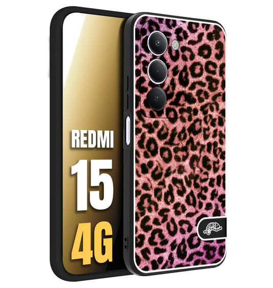 CUSTOMIZZA - Custodia cover nera morbida in tpu compatibile per Xiaomi Redmi 15 4G leopardato maculato donna rosa leopard