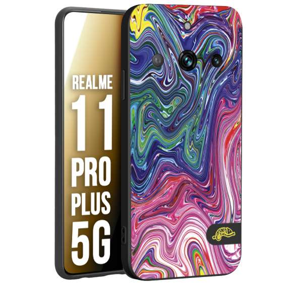CUSTOMIZZA - Custodia cover nera morbida in tpu compatibile per Realme 11 PRO PLUS 5G colorata fantasia vortice marmo arcobaleno rosa blu fucsia