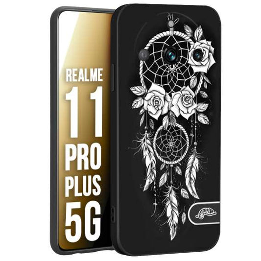 CUSTOMIZZA - Custodia cover nera morbida in tpu compatibile per Oppo Realme 11 PRO PLUS 5G acchiappasogni dreamcatcher black and white bianco a rilievo disegnato tattoo tatuaggio