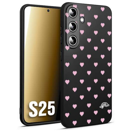 CUSTOMIZZA - Custodia cover nera morbida in tpu compatibile per Samsung S25 cuori pois rosa su nero donna pin up vintage