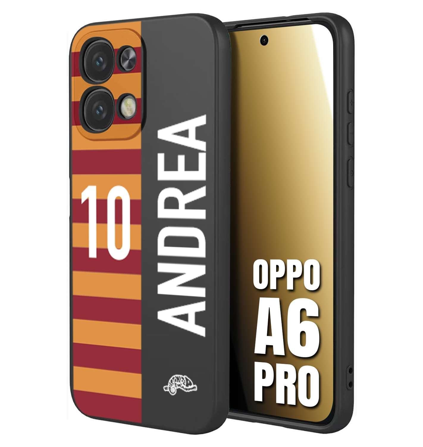 CUSTOMIZZA - Custodia cover nera morbida in tpu compatibile per Oppo A6 PRO personalizzata calcio football nome e numero calciatori giallo rossi