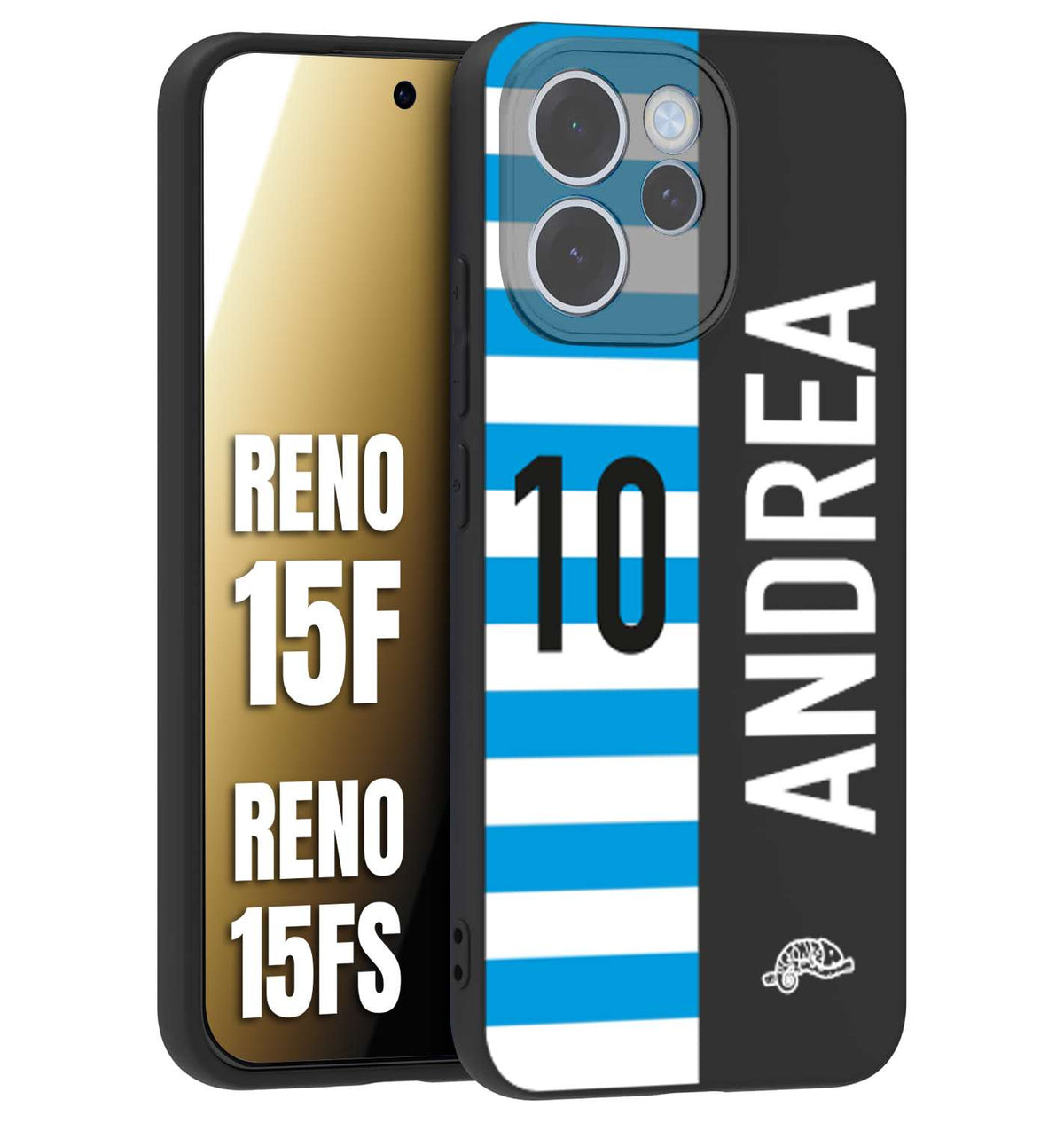CUSTOMIZZA - Custodia cover nera morbida in tpu compatibile per Oppo Reno 15 F - Reno 15 FS personalizzata calcio football nome e numero calciatori biancazzurri