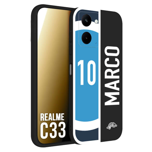 CUSTOMIZZA - Custodia cover nera morbida in tpu compatibile per Oppo Realme C33 personalizzata calcio football nome e numero calciatori biancoazzurri bianco celesti