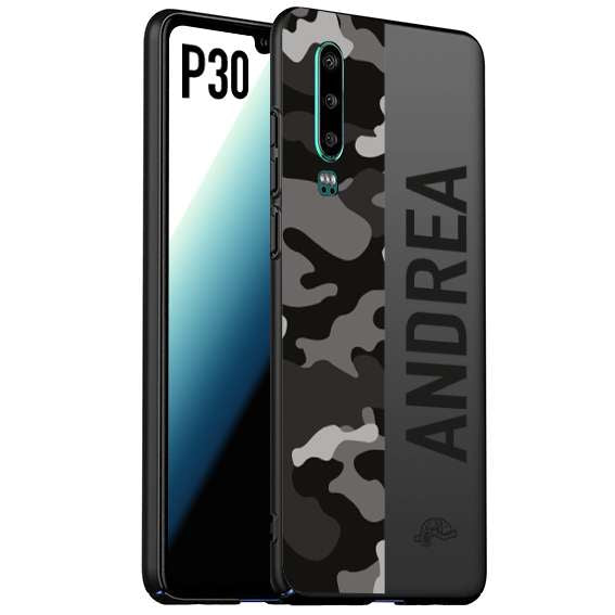 CUSTOMIZZA - Custodia cover nera morbida in tpu compatibile per Huawei P30 camouflage mimetico militare personalizzata nome