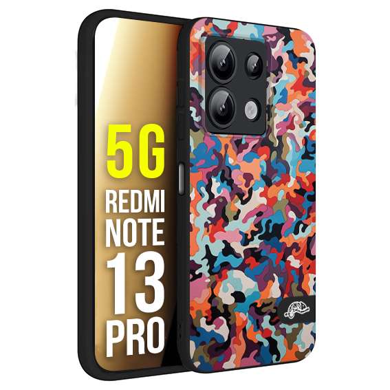 CUSTOMIZZA - Custodia cover nera morbida in tpu compatibile per Xiaomi Redmi Note 13 PRO 5G camouflage mimetico militare moderno blu arancio rosa