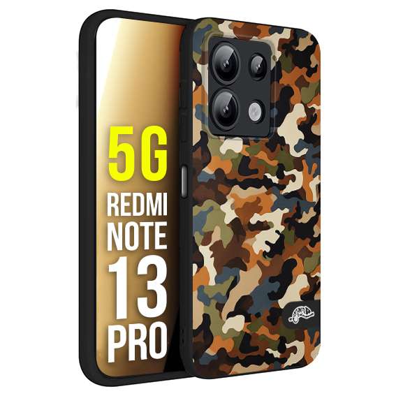 CUSTOMIZZA - Custodia cover nera morbida in tpu compatibile per Xiaomi Redmi Note 13 PRO 5G camouflage mimetico militare moderno blu marrone beige