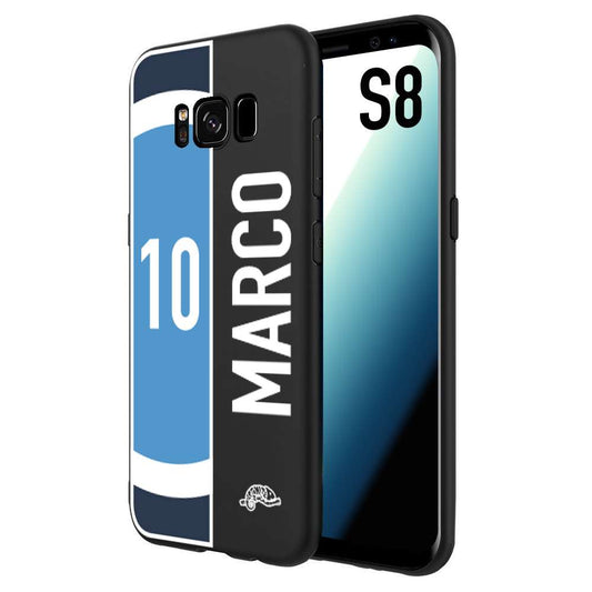 CUSTOMIZZA - Custodia cover nera morbida in tpu compatibile per Samsung S8 personalizzata calcio football nome e numero calciatori biancoazzurri bianco celesti