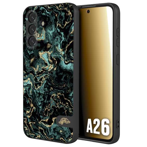 CUSTOMIZZA - Custodia cover nera morbida in tpu compatibile per Samsung A26 effetto marmo marble verde green venature dorato pietra