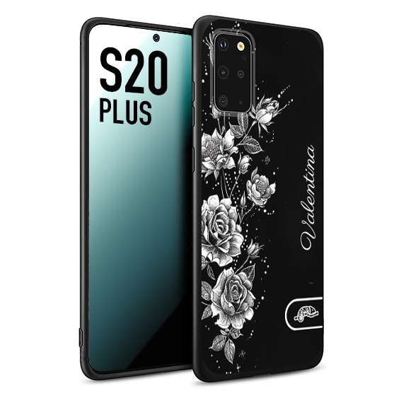 CUSTOMIZZA - Custodia cover nera morbida in tpu compatibile per Samsung S20 PLUS a rilievo soft touch personalizzata nome rose fiori donna