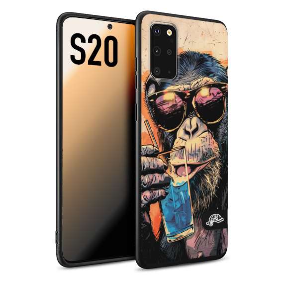 CUSTOMIZZA - Custodia cover nera morbida in tpu compatibile per Samsung S20 estate disegnata cocktails animali simpatici scimmia monkey negroni