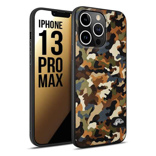 CUSTOMIZZA - Custodia cover nera morbida in tpu compatibile per iPhone 13 PRO MAX camouflage mimetico militare moderno blu marrone beige