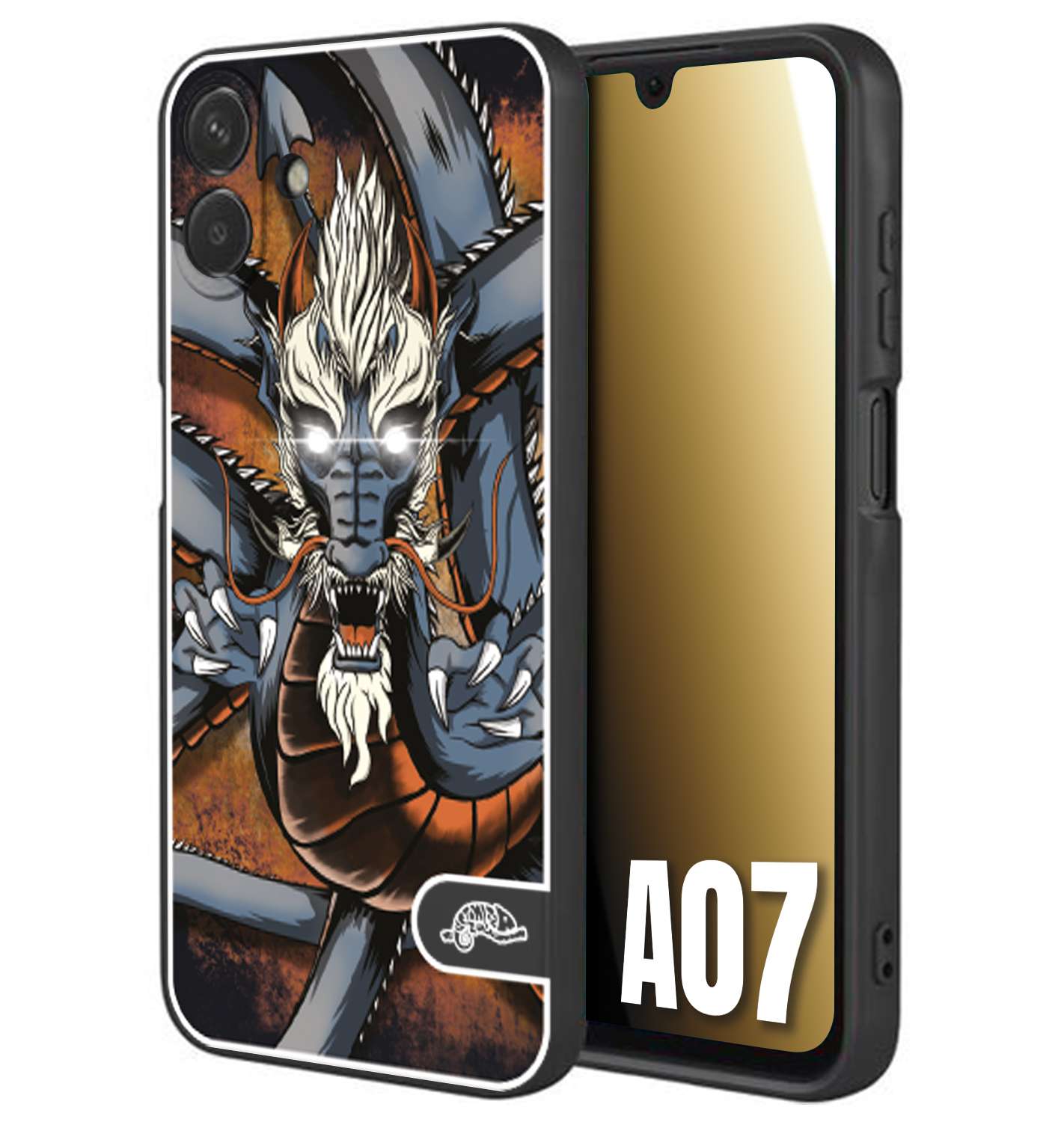 CUSTOMIZZA - Custodia cover nera morbida in tpu compatibile per Samsung A07 drago giapponese tattoo japan dragon
