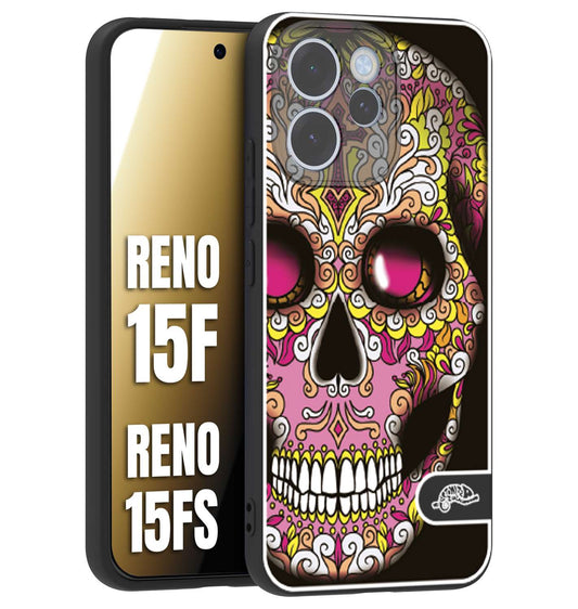 CUSTOMIZZA - Custodia cover nera morbida in tpu compatibile per Oppo Reno 15 F - Reno 15 FS teschio messicano Mexican skull rosa gialla