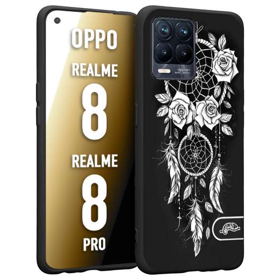 CUSTOMIZZA - Custodia cover nera morbida in tpu compatibile per Oppo Realme 8 - 8 PRO acchiappasogni dreamcatcher black and white bianco a rilievo disegnato tattoo tatuaggio