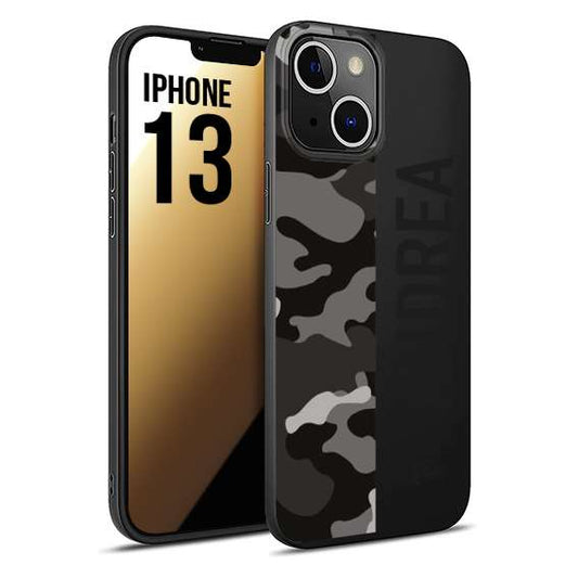 CUSTOMIZZA - Custodia cover nera morbida in tpu compatibile per iPhone 13 camouflage mimetico militare personalizzata nome