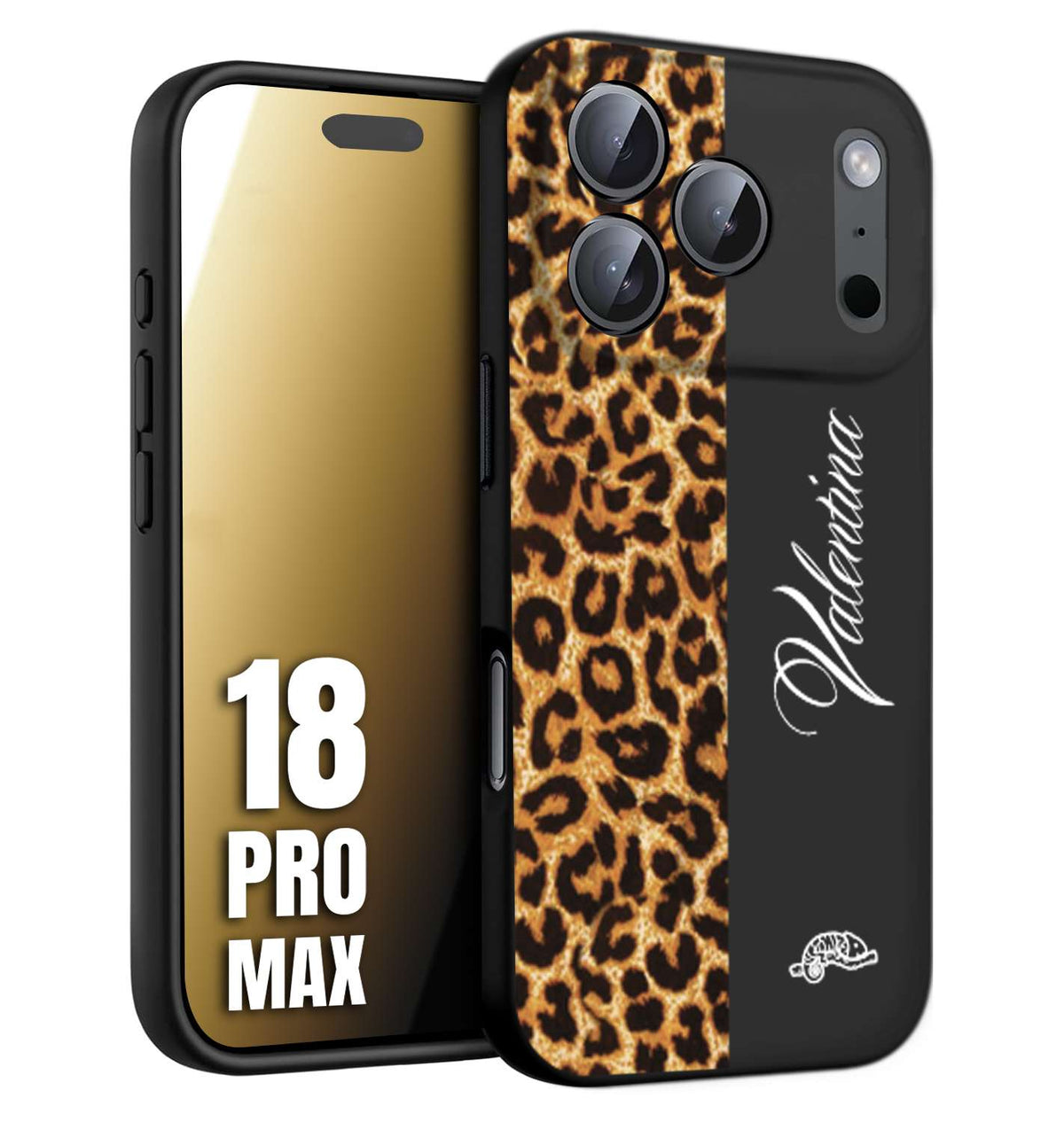 CUSTOMIZZA - Custodia cover nera morbida in tpu compatibile per iPhone 18 PRO MAX custom nome scritta leopardato maculato donna marrone leopard
