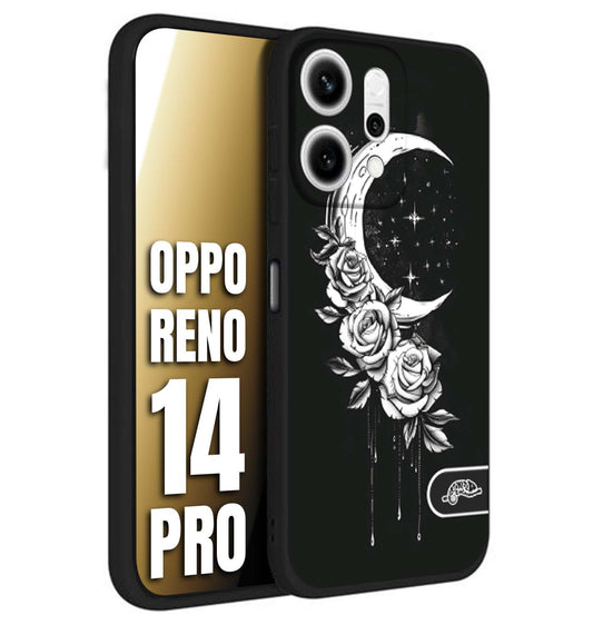 CUSTOMIZZA - Custodia cover nera morbida in tpu compatibile per Oppo Reno 14 PRO luna e fiori moon flowers black and white bianco a rilievo disegnato