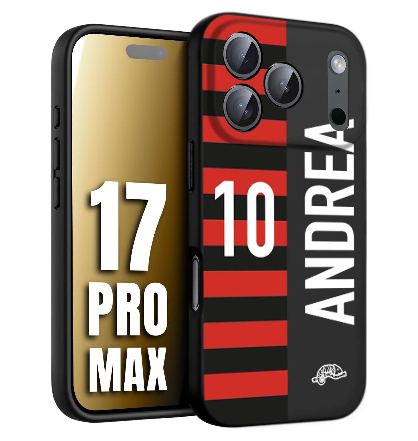 CUSTOMIZZA - Custodia cover nera morbida in tpu compatibile per iPhone 17 PRO MAX personalizzata calcio football nome e numero calciatori rossonera