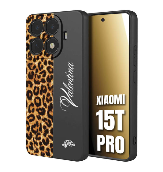 CUSTOMIZZA - Custodia cover nera morbida in tpu compatibile per Xiaomi 15T PRO custom nome scritta leopardato maculato donna marrone leopard