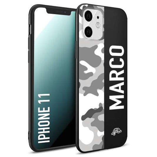 CUSTOMIZZA - Custodia cover nera morbida in tpu compatibile per iPhone 11 camouflage mimetico militare personalizzata nome bianco