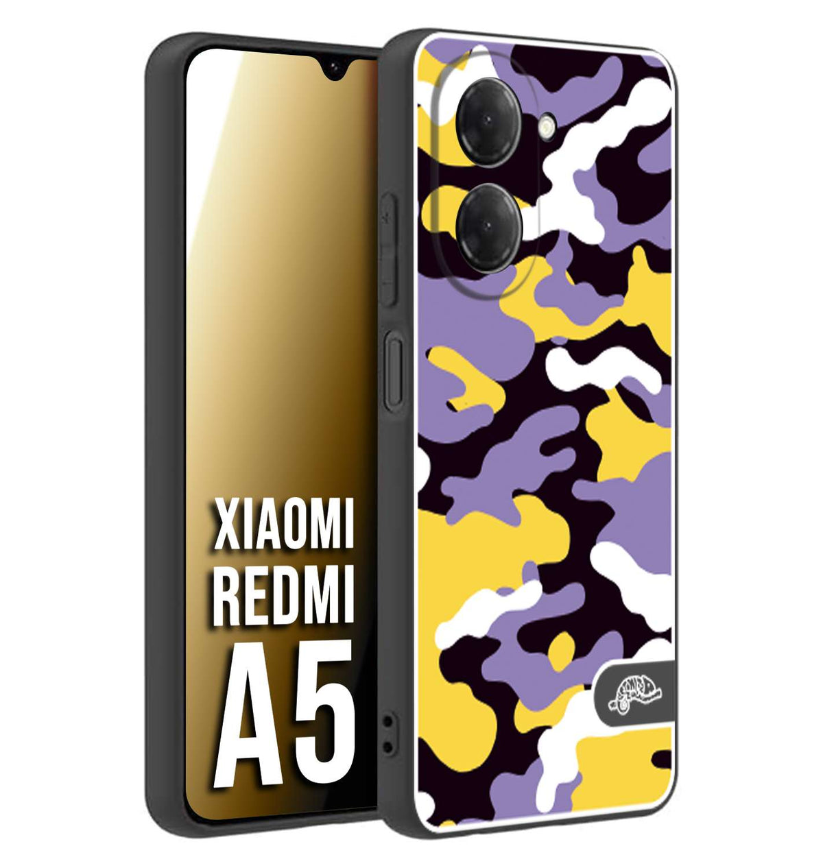 CUSTOMIZZA - Custodia cover nera morbida in tpu compatibile per Xiaomi Redmi A5 camouflage mimetico militare viola lilla giallo