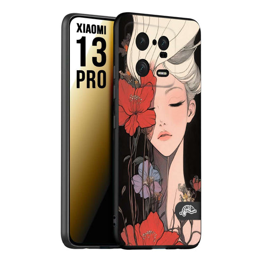CUSTOMIZZA - Custodia cover nera morbida in tpu compatibile per Xiaomi 13 PRO woman flower Fantasia Floreale Design Donna e Fiori, Retro Artistico