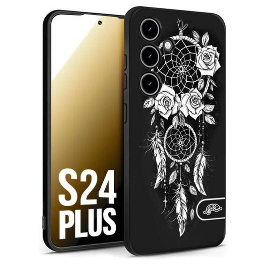 CUSTOMIZZA - Custodia cover nera morbida in tpu compatibile per Samsung S24 PLUS acchiappasogni dreamcatcher black and white bianco a rilievo disegnato tattoo tatuaggio