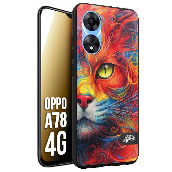 CUSTOMIZZA - Custodia cover nera morbida in tpu compatibile per Oppo A78 4G animali color cat gatto viso colori vibranti disegnato schizzo