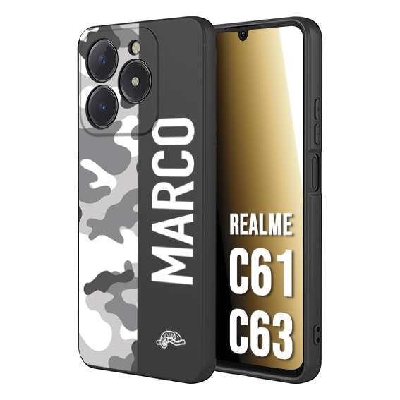 CUSTOMIZZA - Custodia cover nera morbida in tpu compatibile per Oppo C61 - C63 camouflage mimetico militare personalizzata nome bianco