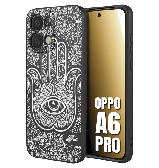 CUSTOMIZZA - Custodia cover nera morbida in tpu compatibile per Oppo A6 PRO mano di fatima effetto rilievo mandala donna