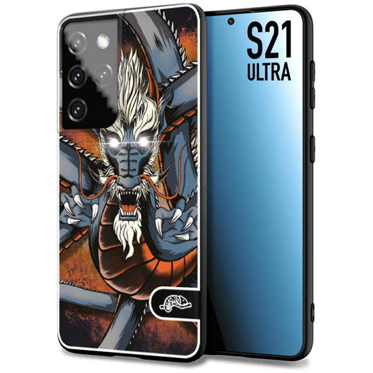 CUSTOMIZZA - Custodia cover nera morbida in tpu compatibile per Samsung S21 ULTRA drago giapponese tattoo japan dragon