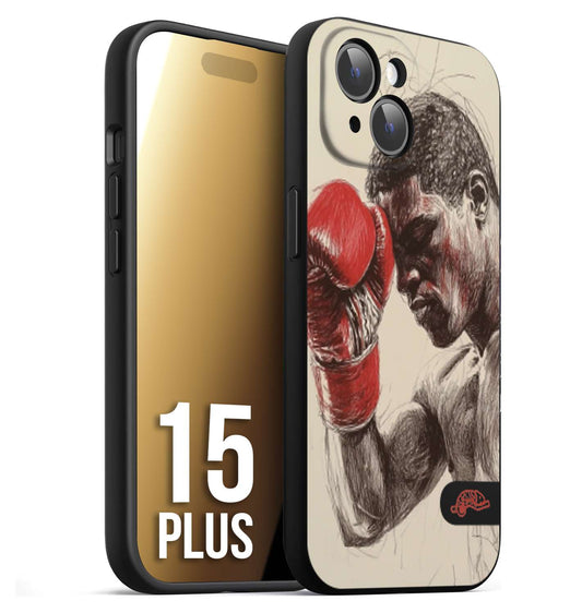 CUSTOMIZZA - Custodia cover nera morbida in tpu compatibile per iPhone 15 PLUS pugilato pugili disegno tattoo guantoni boxer pesi massimi