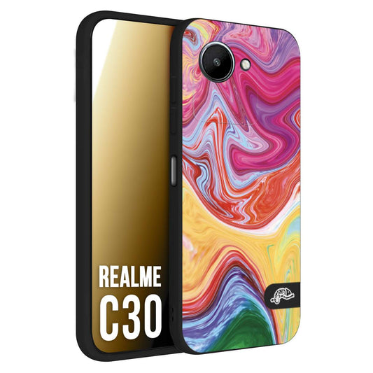 CUSTOMIZZA - Custodia cover nera morbida in tpu compatibile per Realme C30 colorata fantasia vortice marmo onde verde fucsia gialla