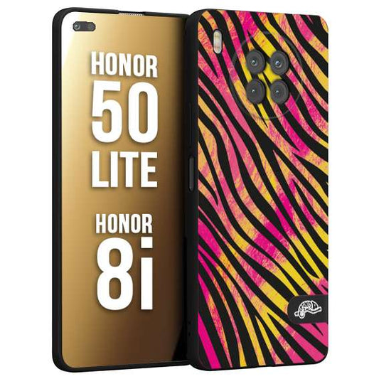 CUSTOMIZZA - Custodia cover nera morbida in tpu compatibile per Honor 8i - Honor 50 LITE zebrata maculata a rilievo soft touch donna fucsia gialla