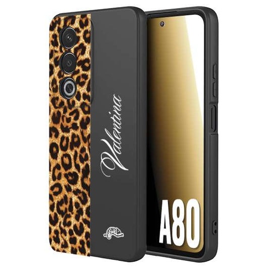 CUSTOMIZZA - Custodia cover nera morbida in tpu compatibile per Oppo A80 custom nome scritta leopardato maculato donna marrone leopard