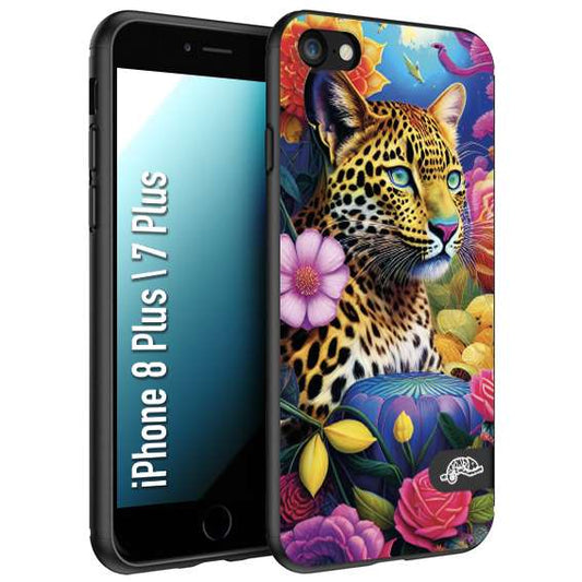 CUSTOMIZZA - Custodia cover nera morbida in tpu compatibile per iPhone 7 PLUS - 8 plus astratti donna flower fantasia leopardo ghepardo animali colorati