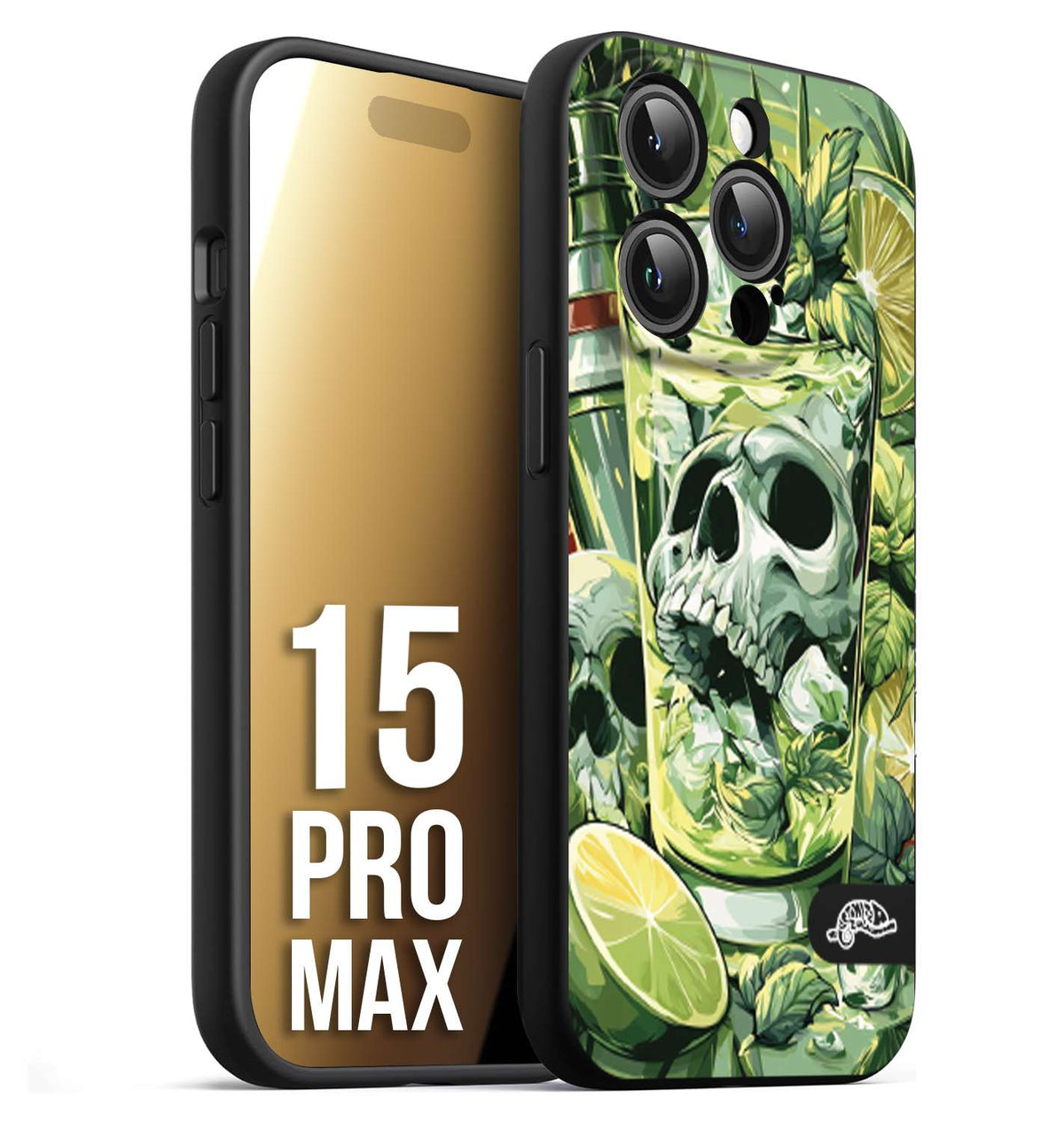 CUSTOMIZZA - Custodia cover nera morbida in tpu compatibile per iPhone 15 PRO MAX Mojito cocktail teschio illustrazione drink lime menta ghiacci tropicale street art