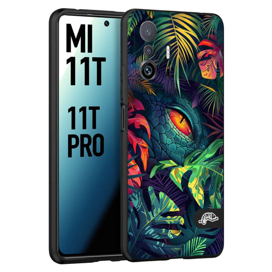 CUSTOMIZZA - Custodia cover nera morbida in tpu compatibile per Xiaomi Mi 11T - Mi 11T PRO animali color giungla tropicale occhio di coccodrillo alligatore disegnato