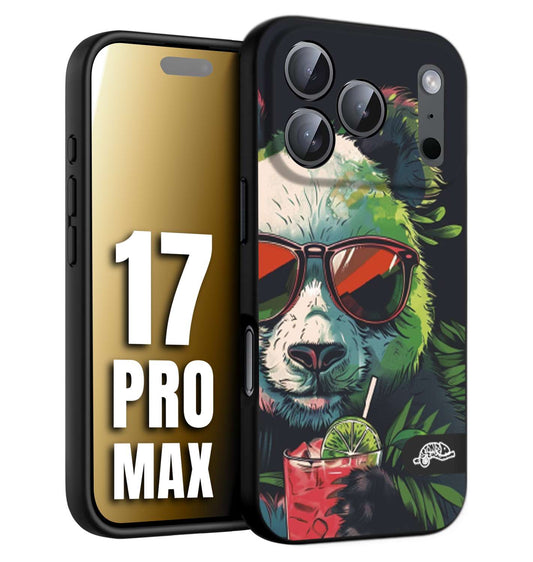 CUSTOMIZZA - Custodia cover nera morbida in tpu compatibile per iPhone 17 PRO MAX estate disegnata cocktails animali simpatici panda mojito
