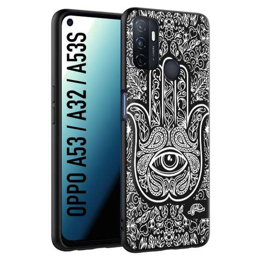 CUSTOMIZZA - Custodia cover nera morbida in tpu compatibile per Oppo A53 - A32 - A53S mano di fatima effetto rilievo mandala donna