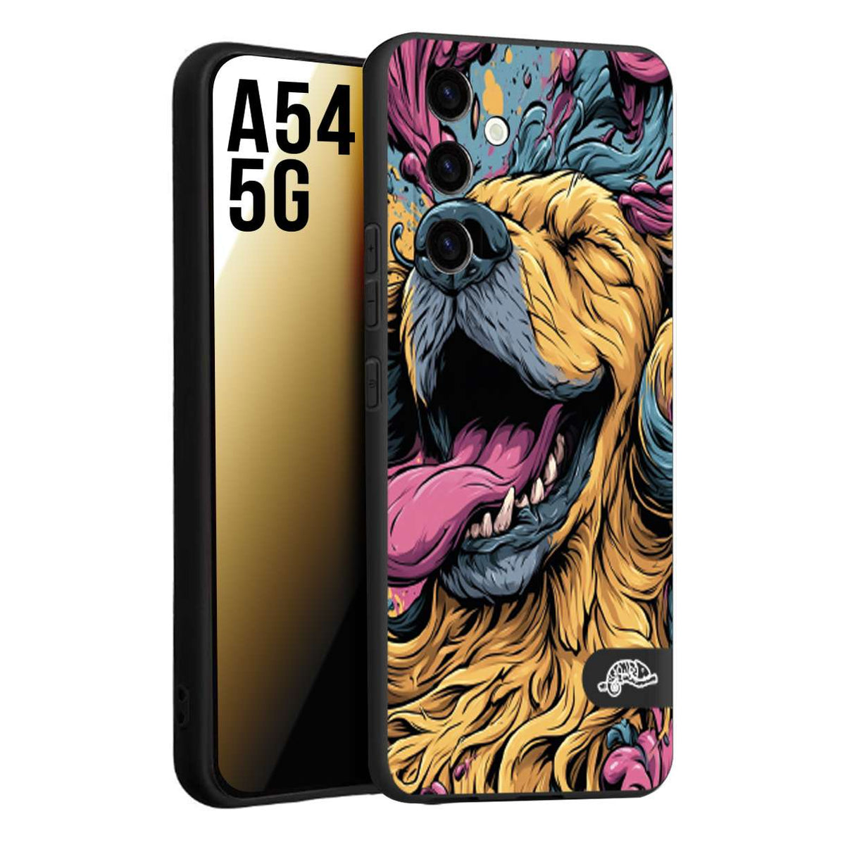 CUSTOMIZZA - Custodia cover nera morbida in tpu compatibile per Samsung A54 5G Golden Retriever illustrazione cane pop art cane street art cartone animato