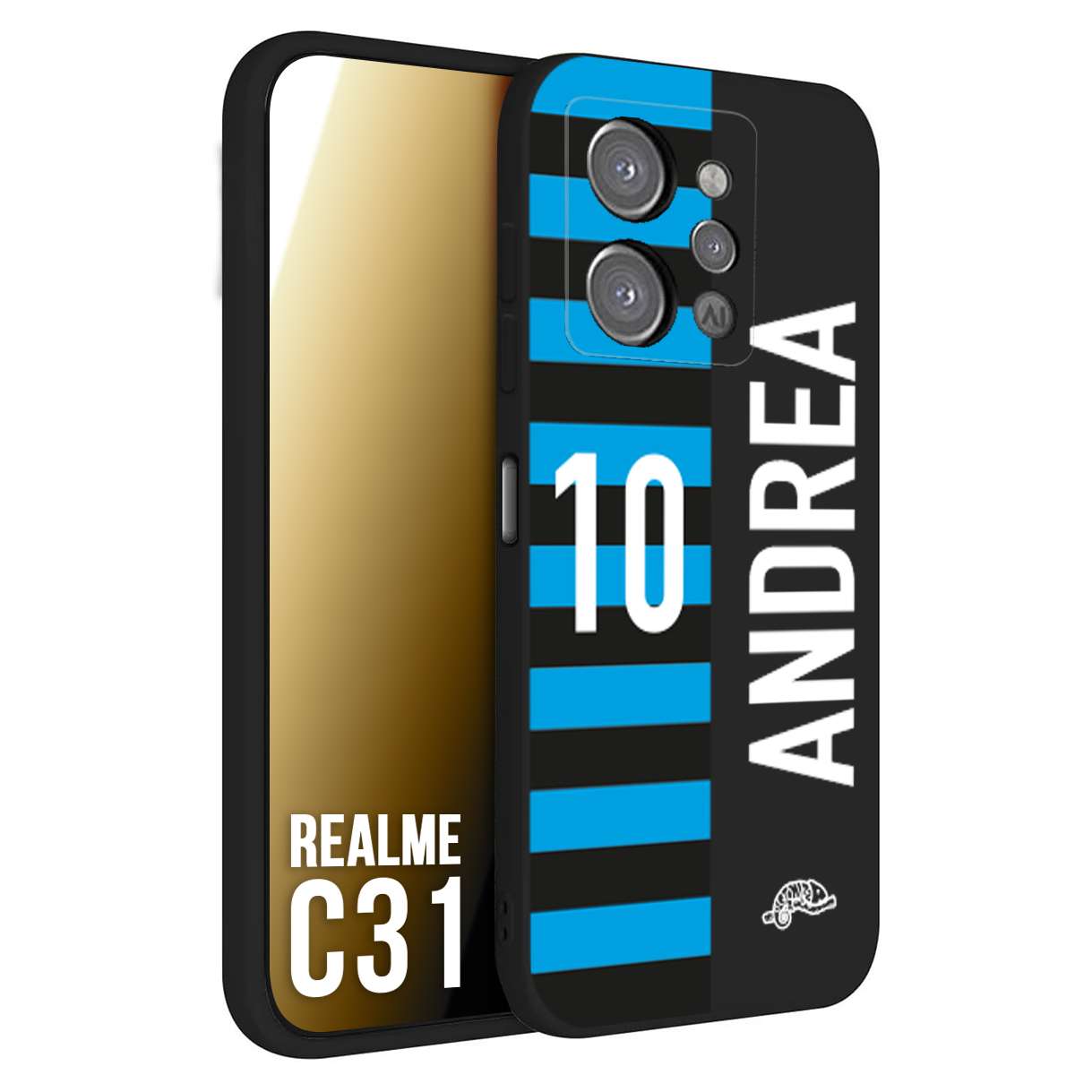 CUSTOMIZZA - Custodia cover nera morbida in tpu compatibile per Oppo Realme C31 personalizzata calcio football nome e numero calciatori nerazzurra