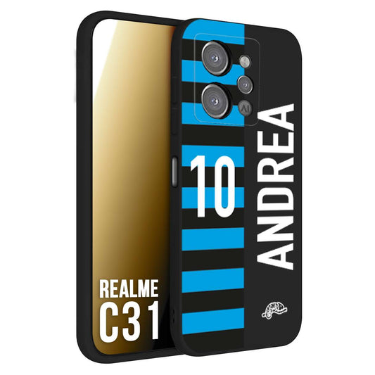 CUSTOMIZZA - Custodia cover nera morbida in tpu compatibile per Oppo Realme C31 personalizzata calcio football nome e numero calciatori nerazzurra