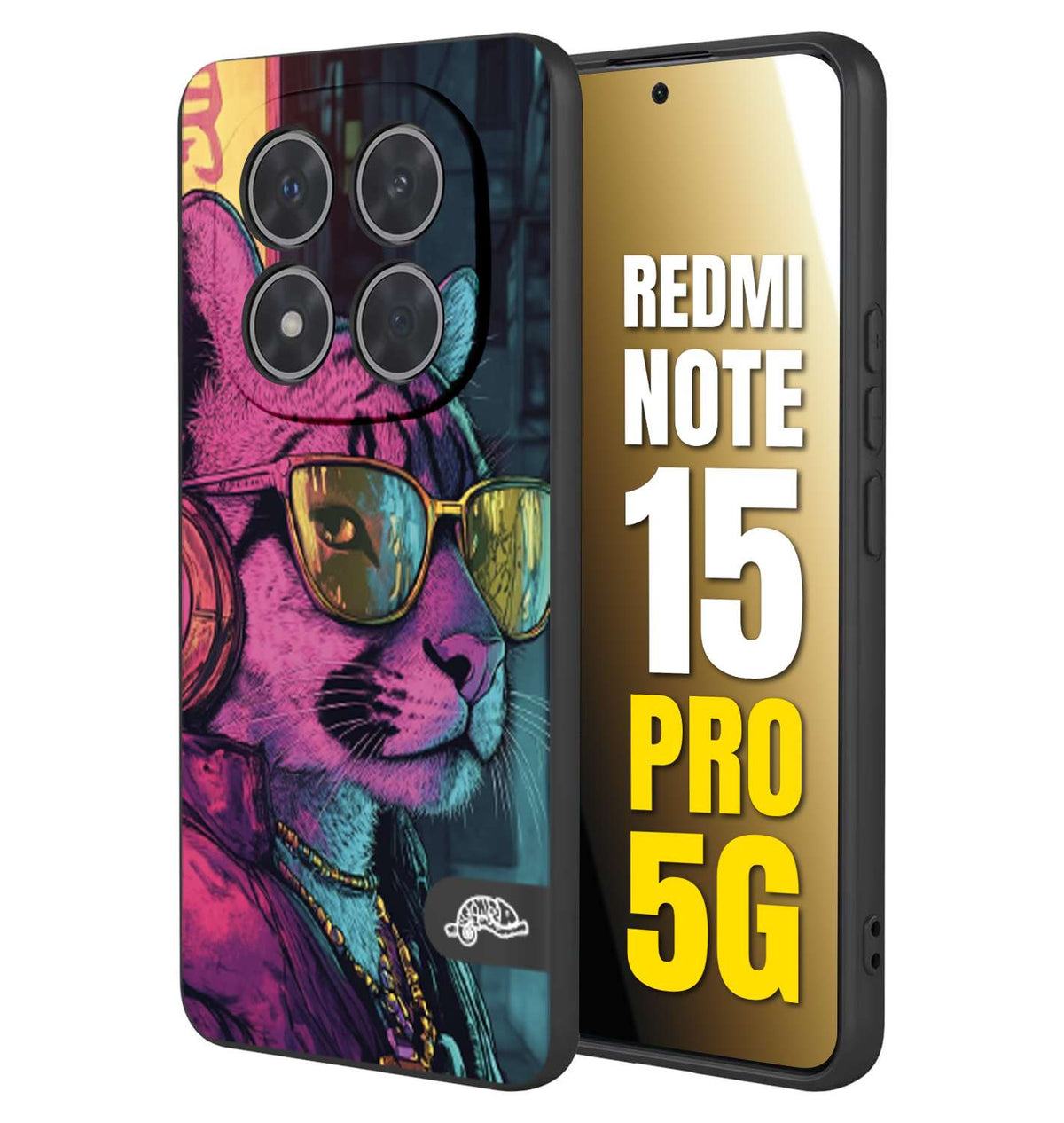 CUSTOMIZZA - Custodia cover nera morbida in tpu compatibile per Xiaomi Redmi Note 15 PRO 5G animali cyberpunk pantera street cat fucsia blu giallo