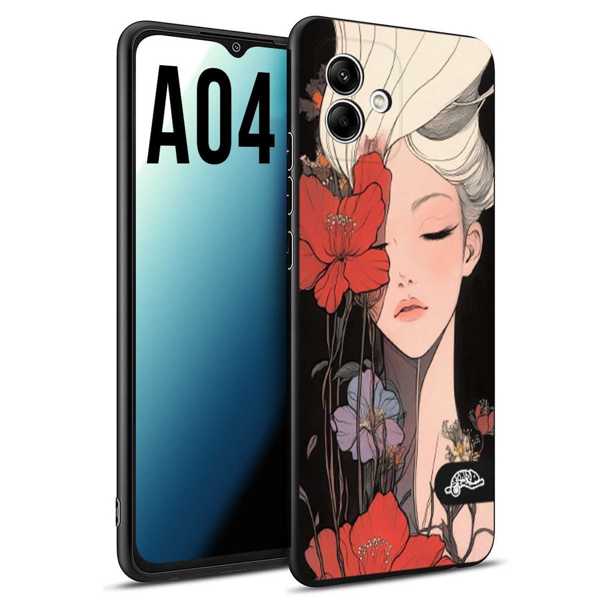 CUSTOMIZZA - Custodia cover nera morbida in tpu compatibile per Samsung A04 woman flower Fantasia Floreale Design Donna e Fiori, Retro Artistico