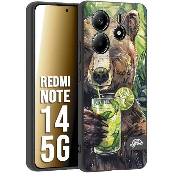 CUSTOMIZZA - Custodia cover nera morbida in tpu compatibile per Xiaomi Redmi Note 14 5G fiori estate disegnata cocktails animali simpatici orso bear negroni