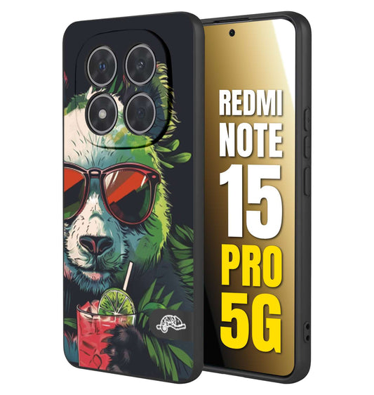 CUSTOMIZZA - Custodia cover nera morbida in tpu compatibile per Xiaomi Redmi Note 15 PRO 5G estate disegnata cocktails animali simpatici panda mojito