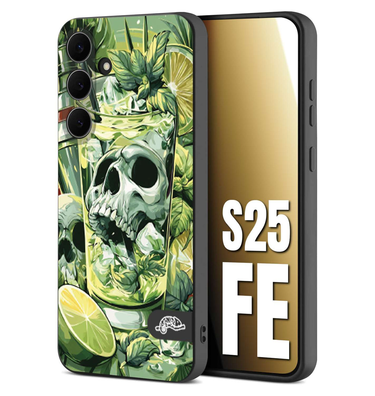 CUSTOMIZZA - Custodia cover nera morbida in tpu compatibile per Samsung S25 FE Mojito cocktail teschio illustrazione drink lime menta ghiacci tropicale street art
