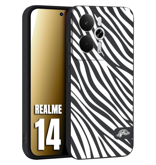 CUSTOMIZZA - Custodia cover nera morbida in tpu compatibile per Realme 14 5G zebrata maculata a rilievo soft touch donna bianca
