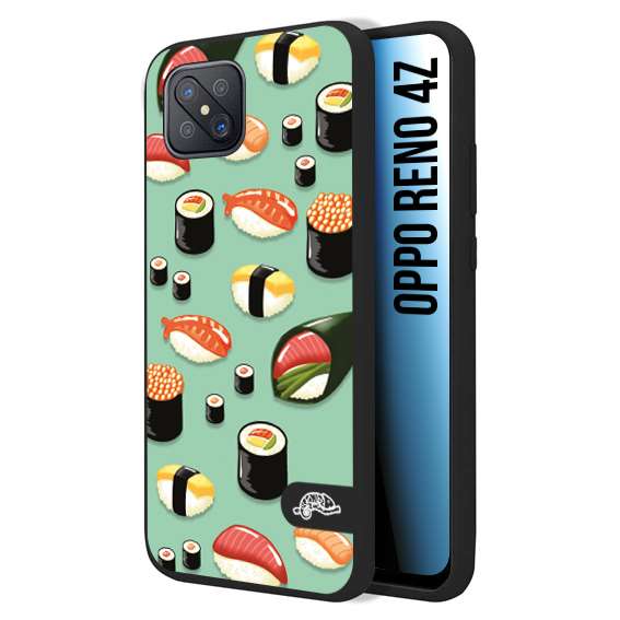 CUSTOMIZZA - Custodia cover nera morbida in tpu compatibile per Oppo Reno 4Z sushi disegni giapponese nighiri acquamarina verde